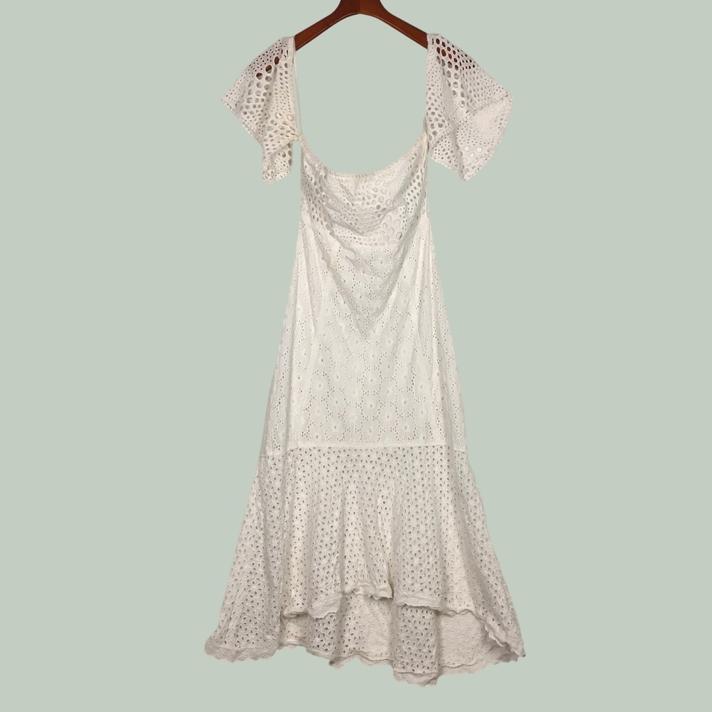 Farm Rio‎ Off Shoulder Eyelet Cotton Hi Low Maxi Dress Size XS Floral Summer